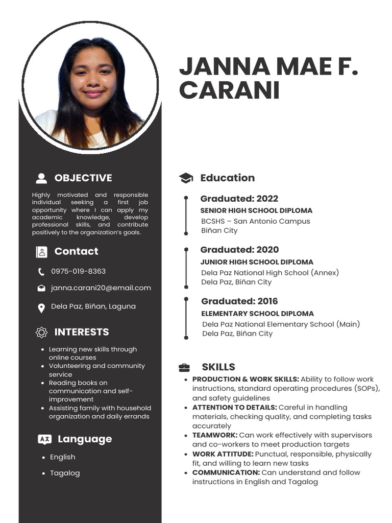 Janna Mae Carani: Skills & Education Summary | PDF