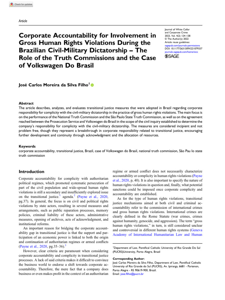 Corporate Accountability in Brazil's Dictatorship | PDF | Transitional ...