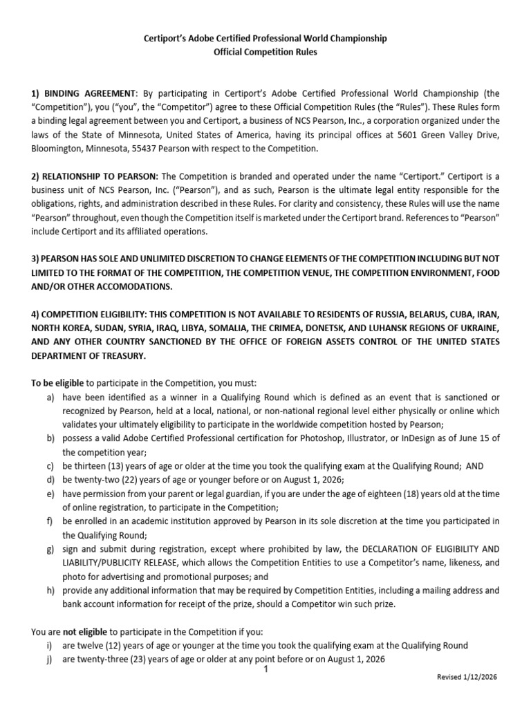 Adobe World Championship Rules 2026 | PDF | Arbitration | Class Action