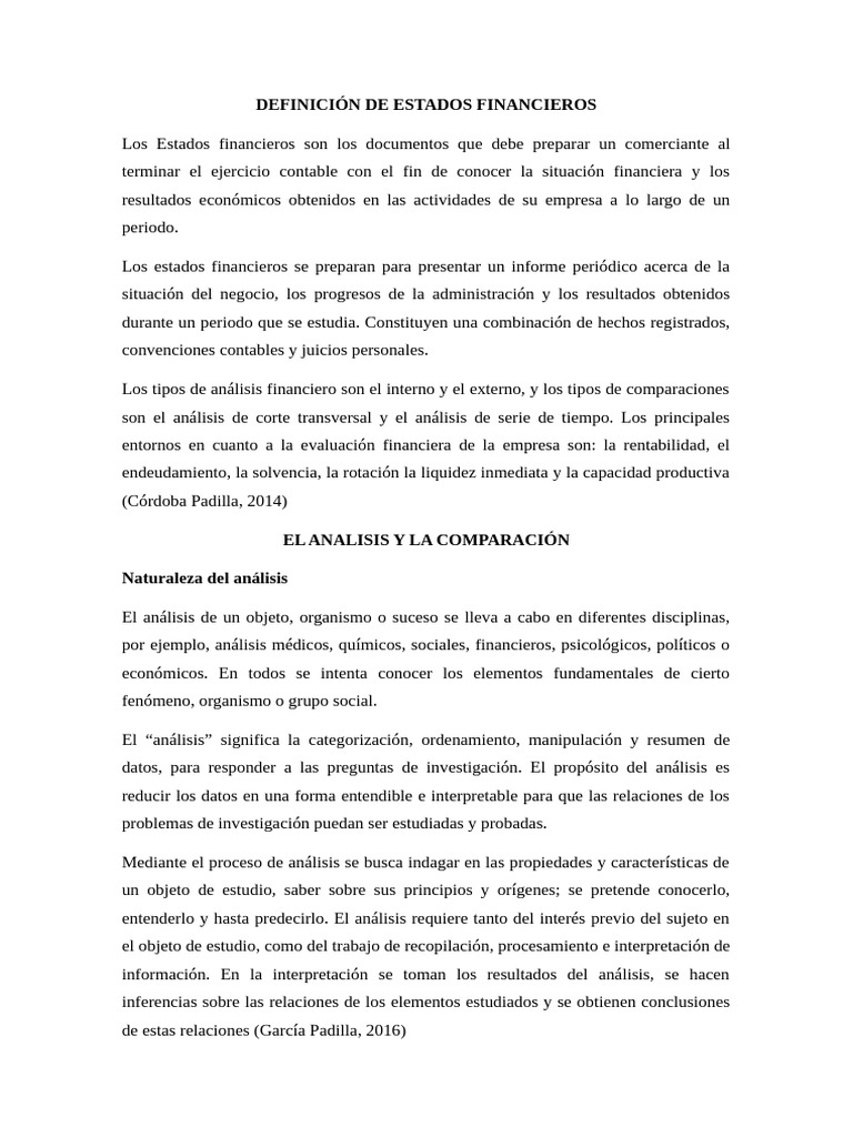 Análisis y Comparación de Estados Financieros | PDF | Estado financiero ...