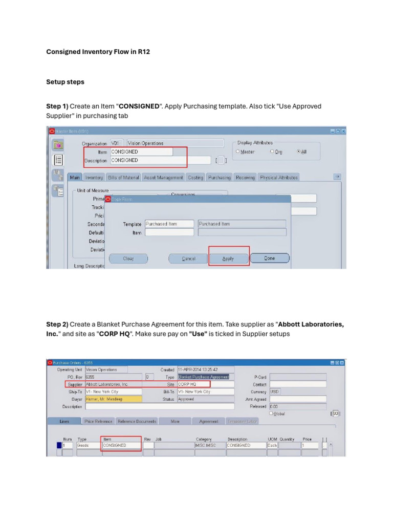Consigned Inventory Setup in R12 | PDF