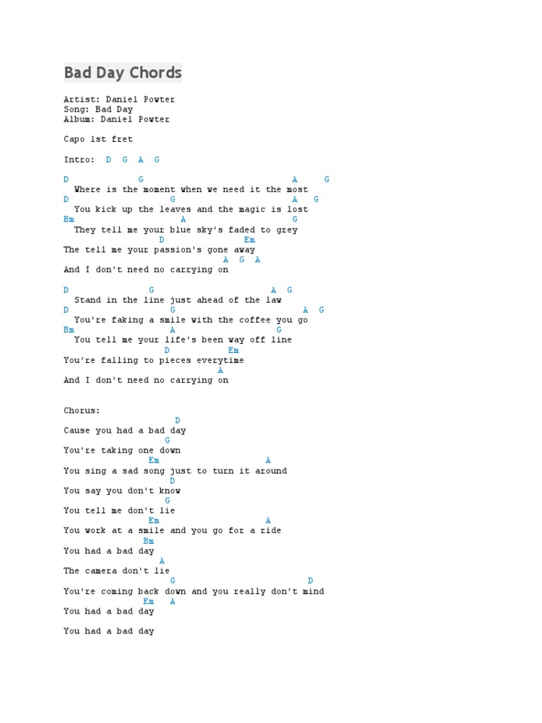 Bad Day Chords PDF Amazing Grace Song Structure