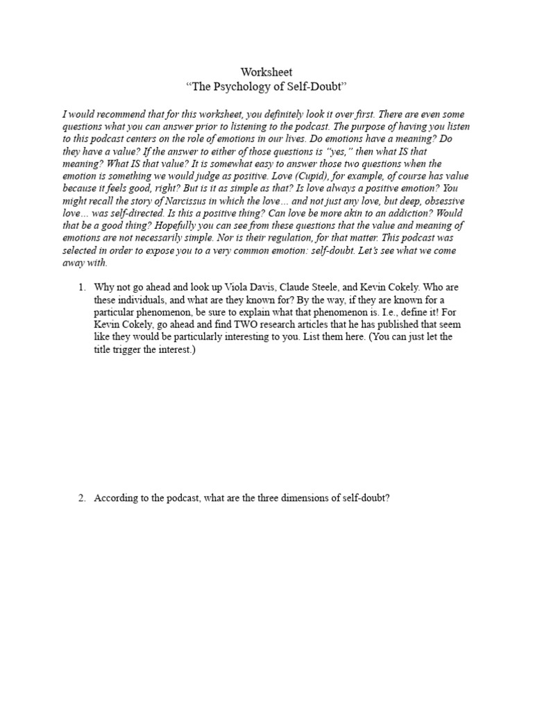 Understanding Self-Doubt Worksheet | PDF