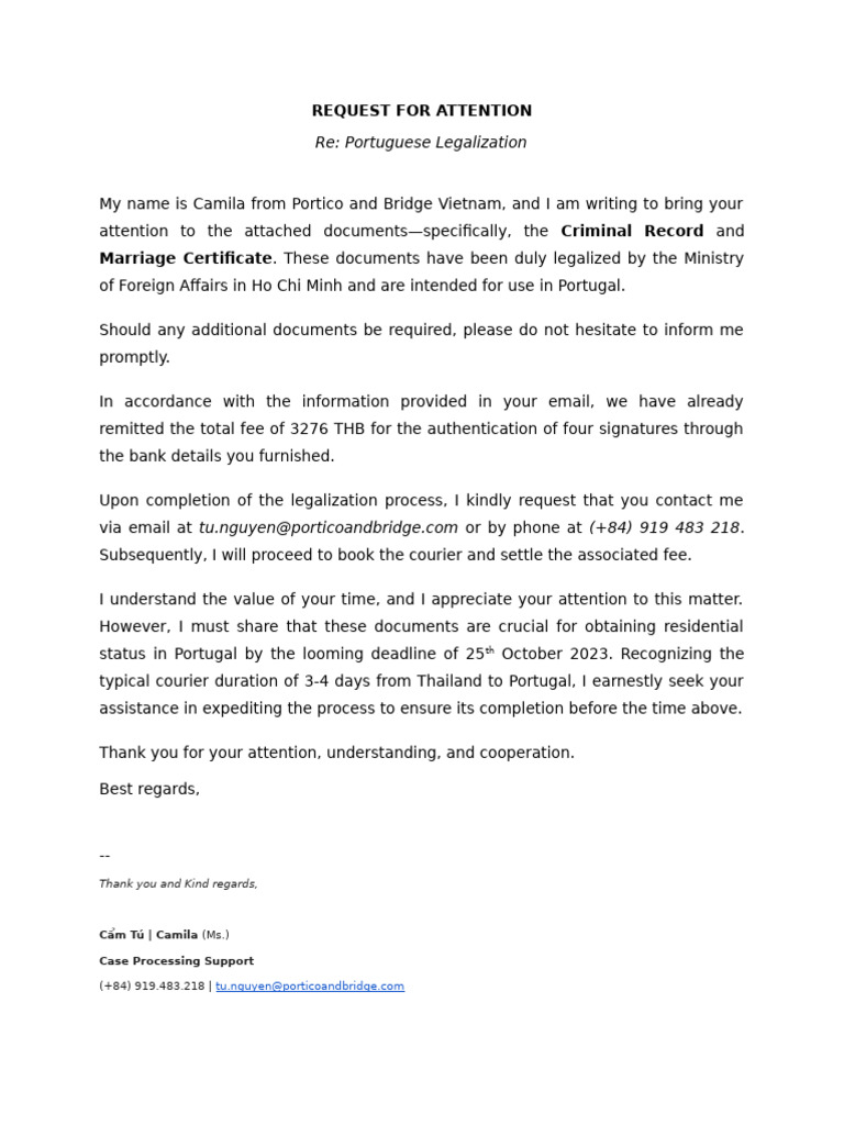 Portuguese Legalization Request Details | PDF