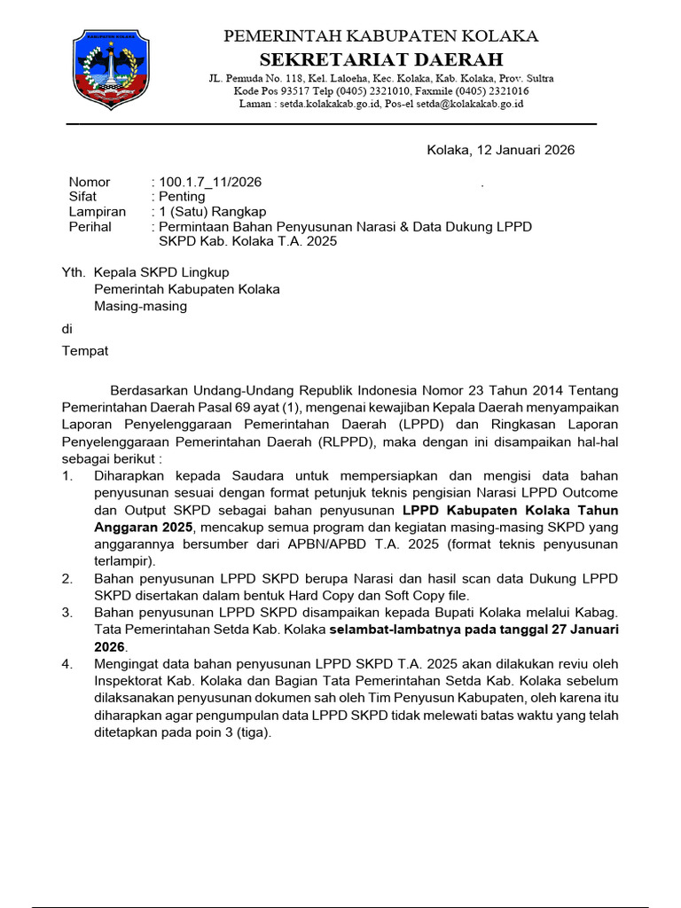 20260113131710permintaan Bahan Penyusunan LPPD OPD 2026 TA 2025 | PDF