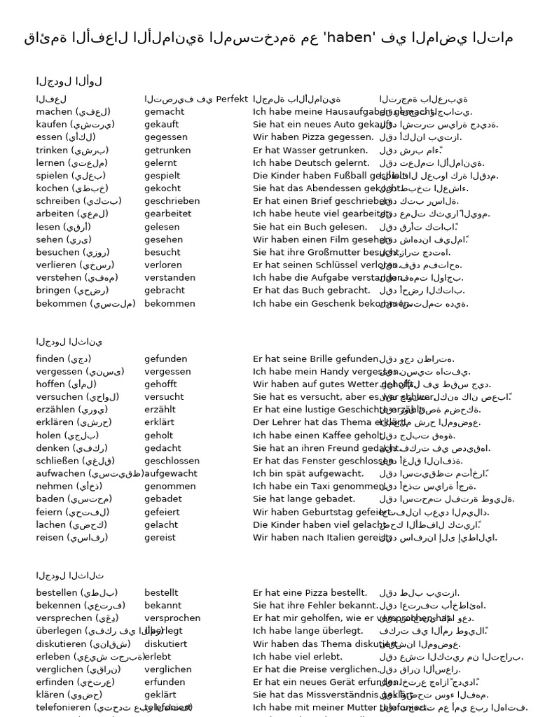 German Verbs Haben Perfect Tense | PDF