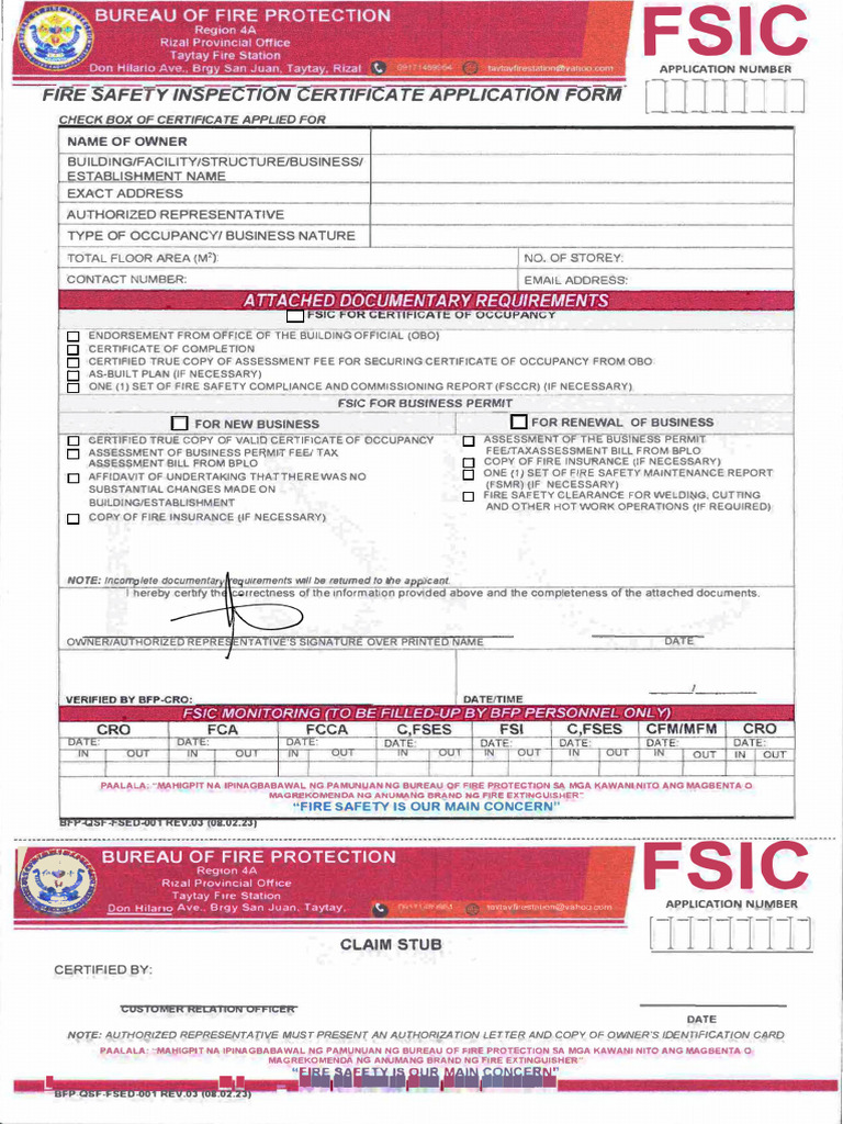 Fire Safety Inspection Application Form | PDF | Fire Protection | Safety