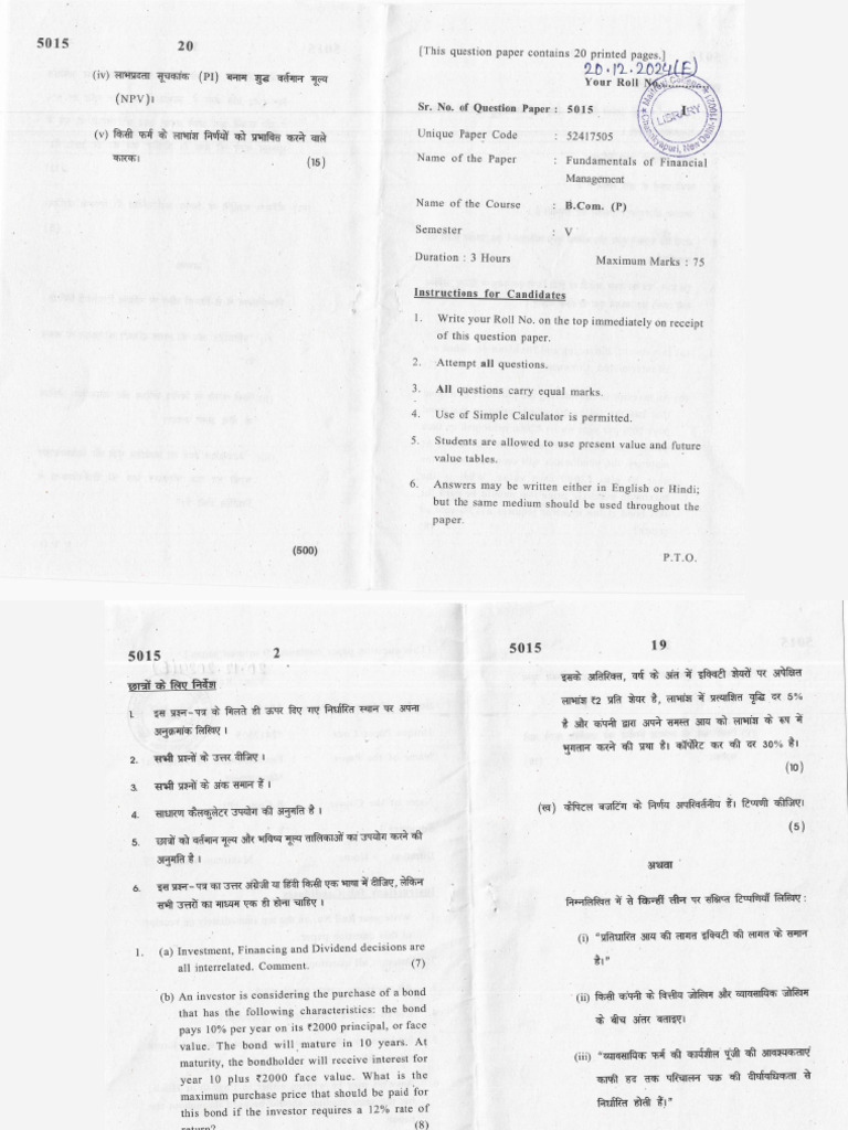 Financial Management Exam Paper 5015 | PDF | Chess Theory | Chess