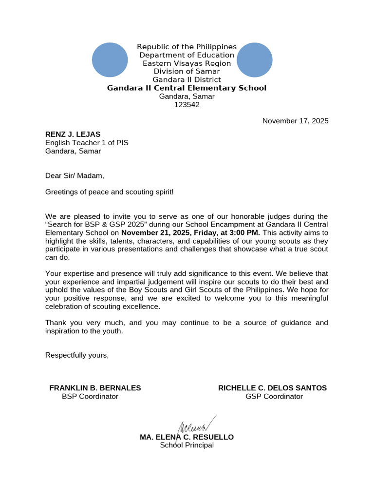 Invitation to Judge BSP & GSP 2025 | PDF | Youth Organizations ...