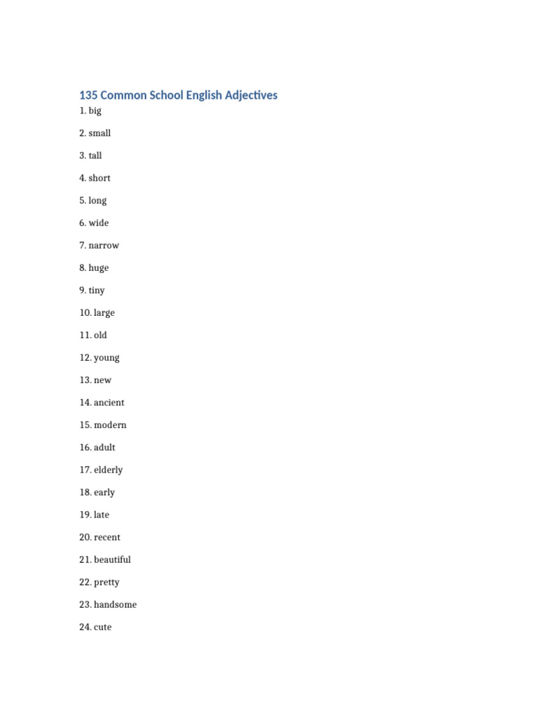 135 Essential English Adjectives | PDF