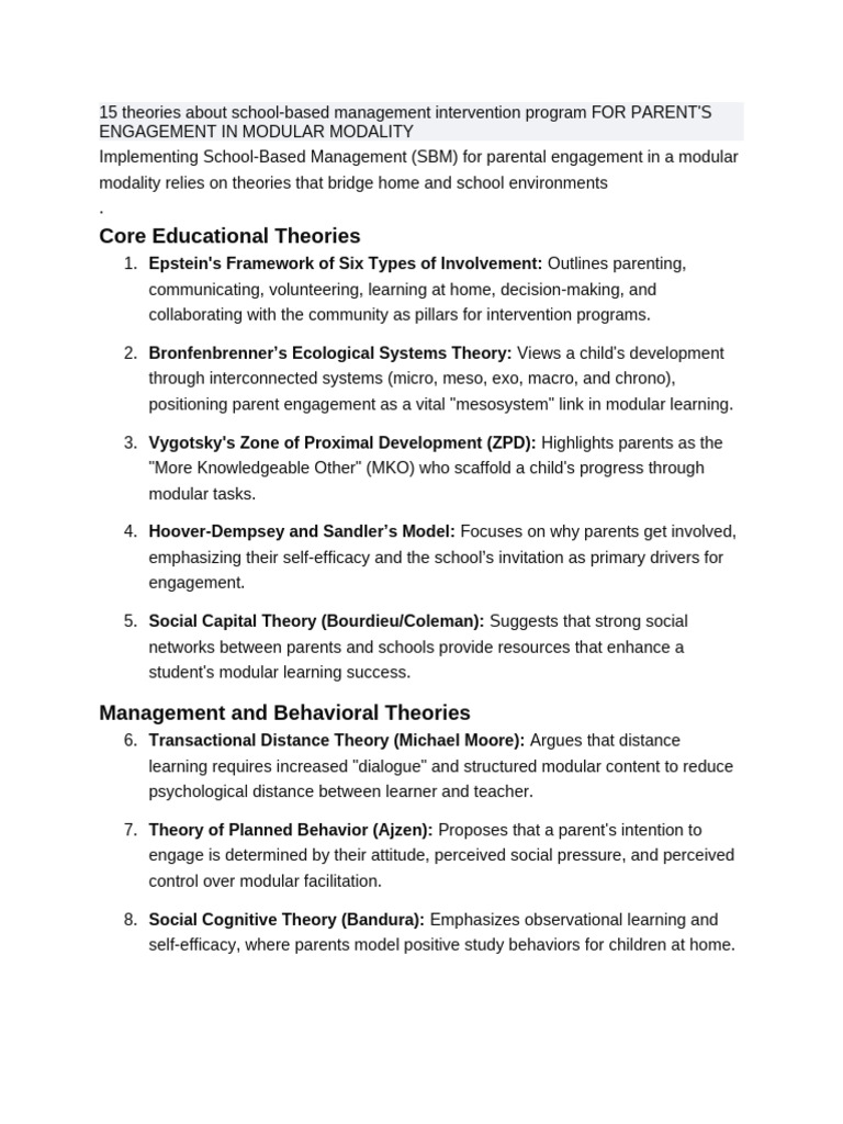 15 theories about school-based management intervention program for ...