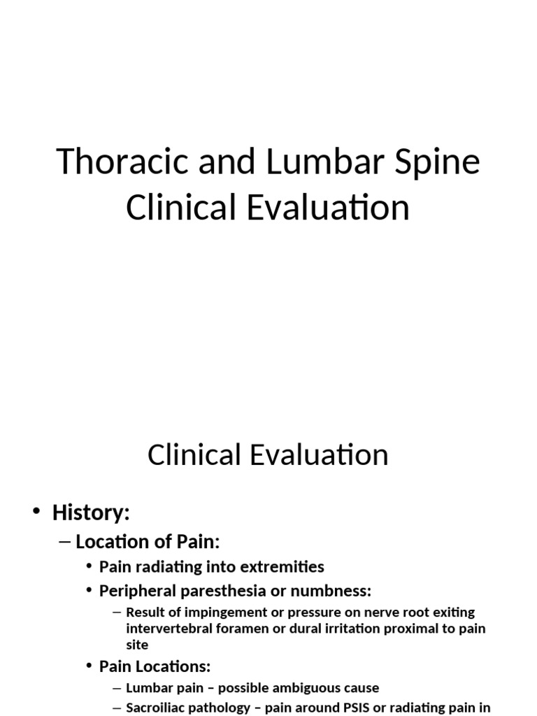 Thoracic and Lumbar Spine Evaluation Guide | PDF | Vertebra | Scoliosis