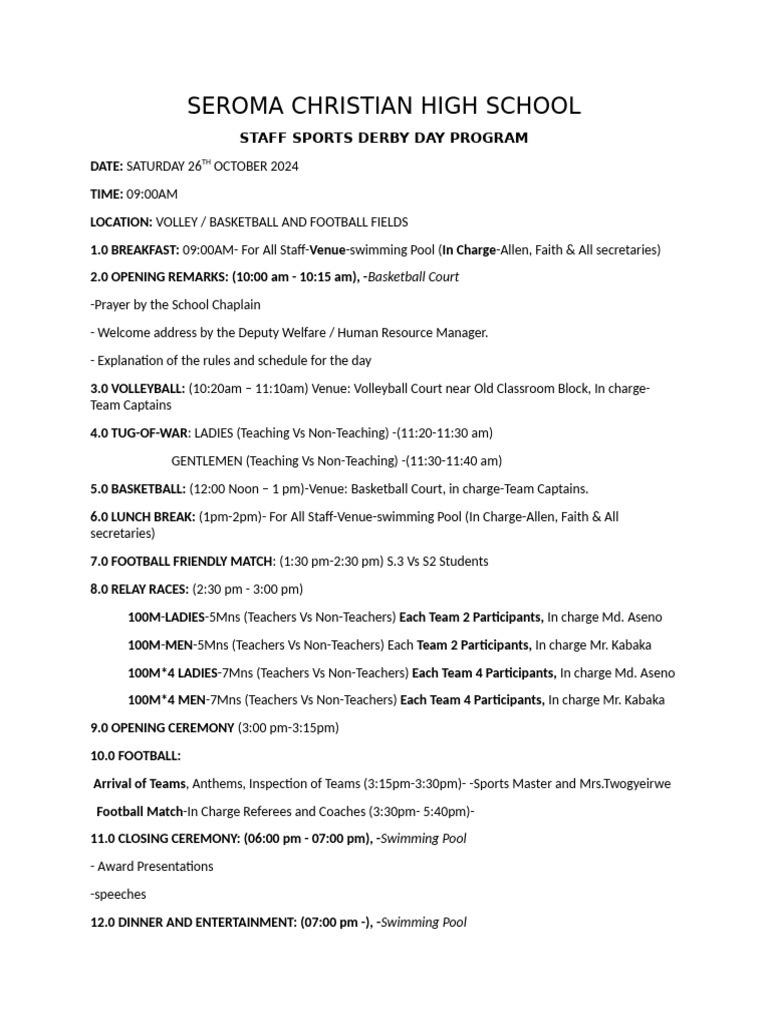 Seroma Chs Staff Sports Derby Day Program | PDF