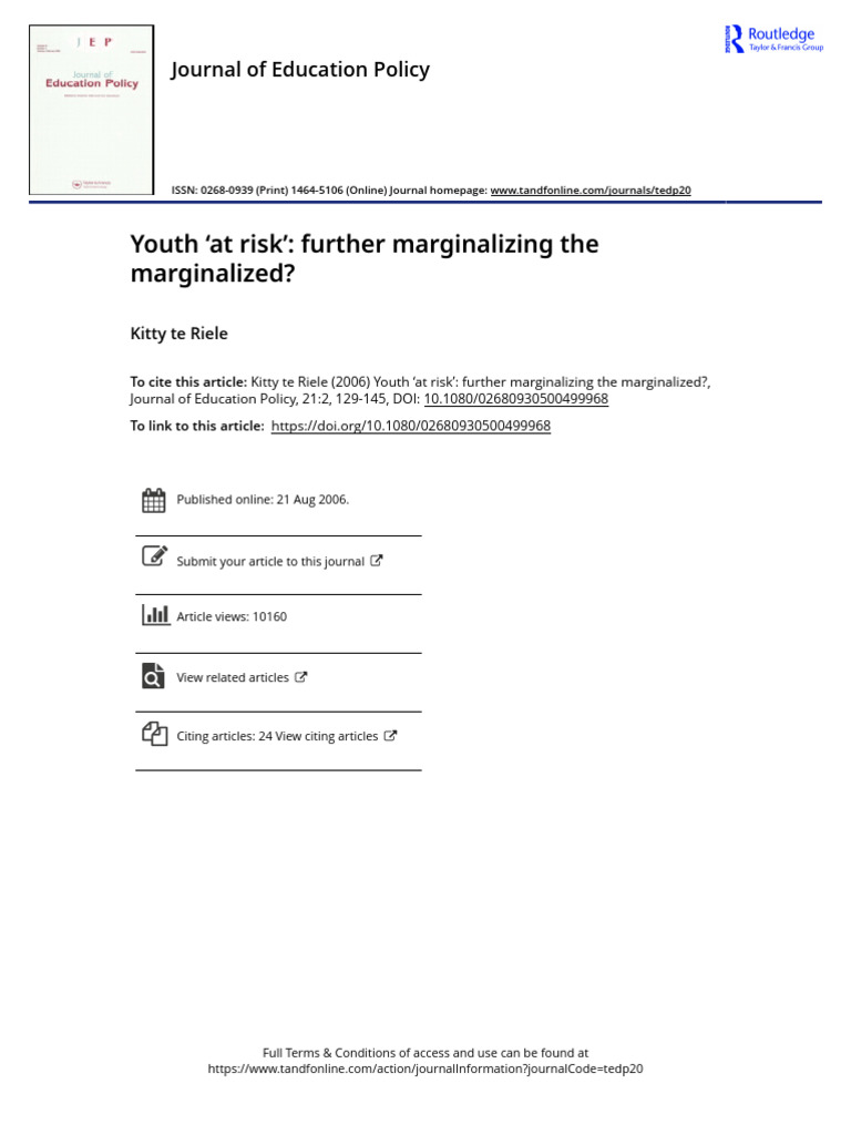 Youth at Risk: Marginalization in Education | PDF | Risk | Social Exclusion
