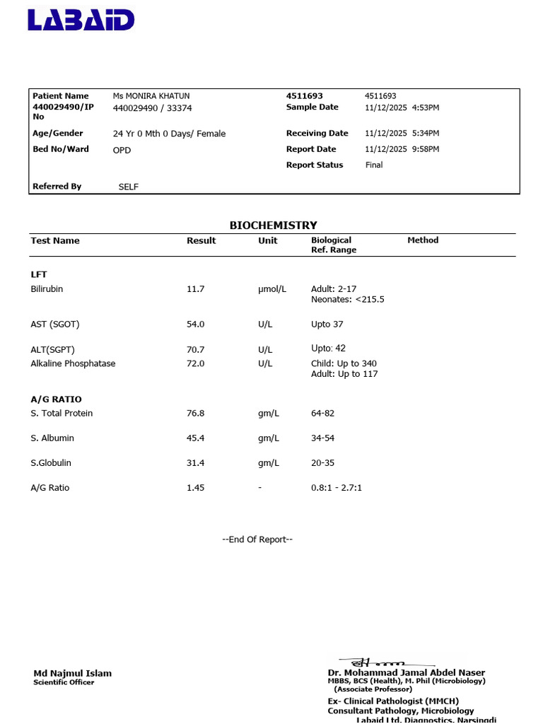 Biochemistry Lab Report for Ms. Khatun | PDF | Clinical Medicine | Medicine