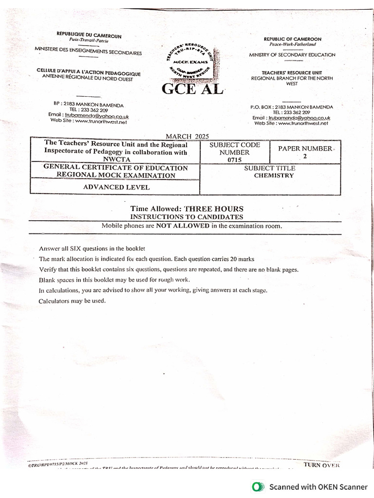 Northwest Mock 2025. AL Chem Paper 2 | PDF