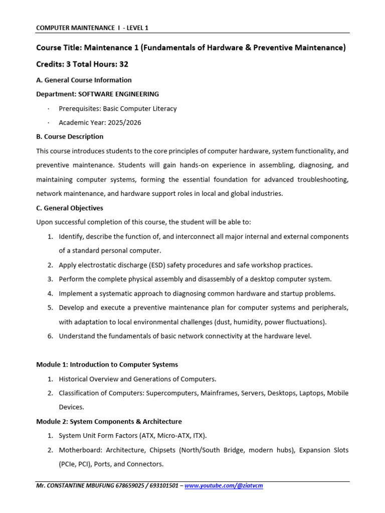 Computer Maintenance I - SWE a - Chapter 1 - 2 | PDF | Central ...