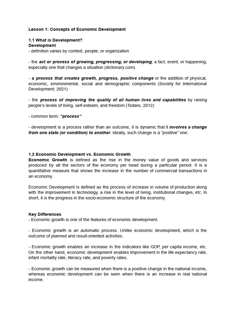 Understanding Economic Development Concepts | PDF | Economics | Poverty