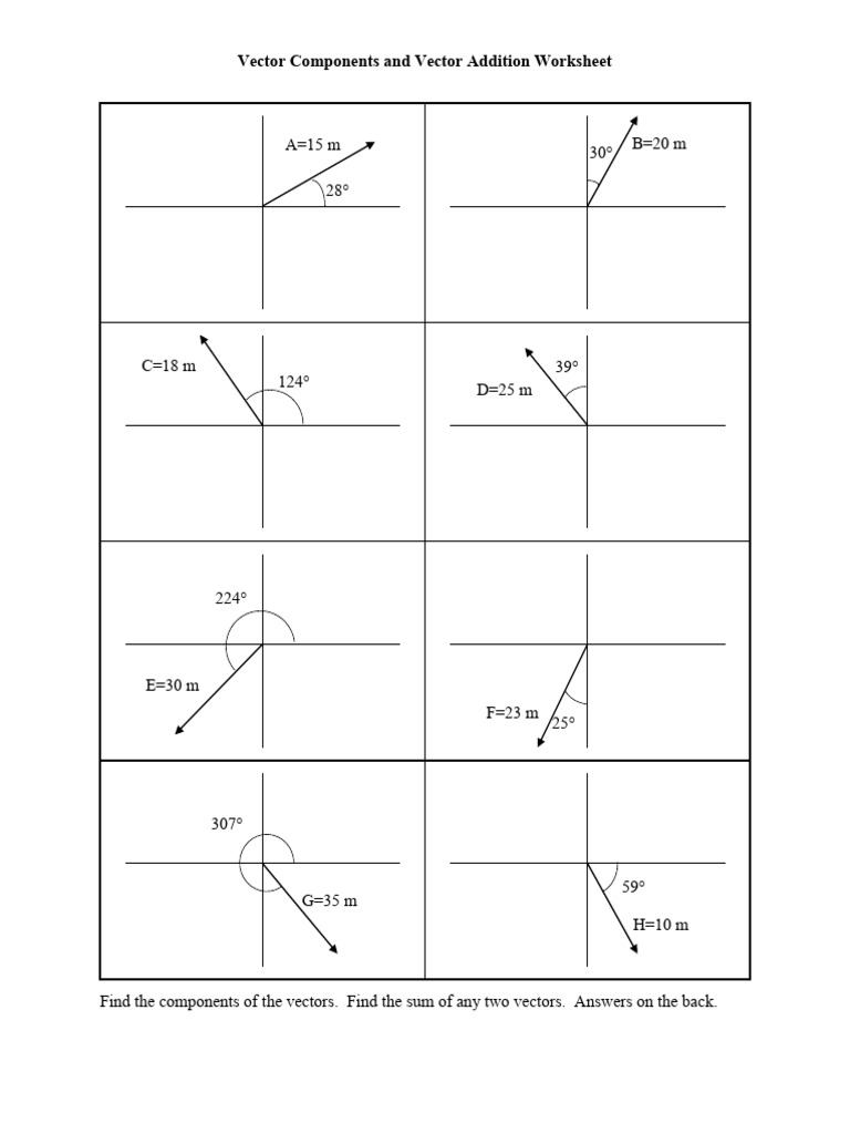 Vector Components & Addition Worksheet | PDF