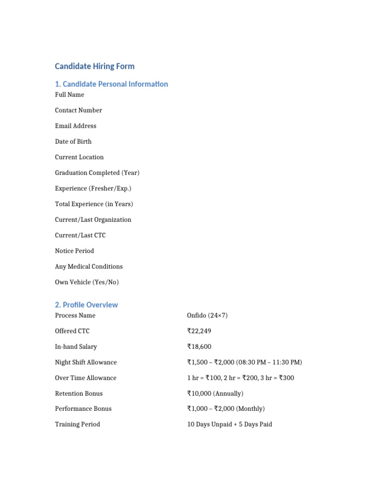 Candidate Hiring Information Form | PDF
