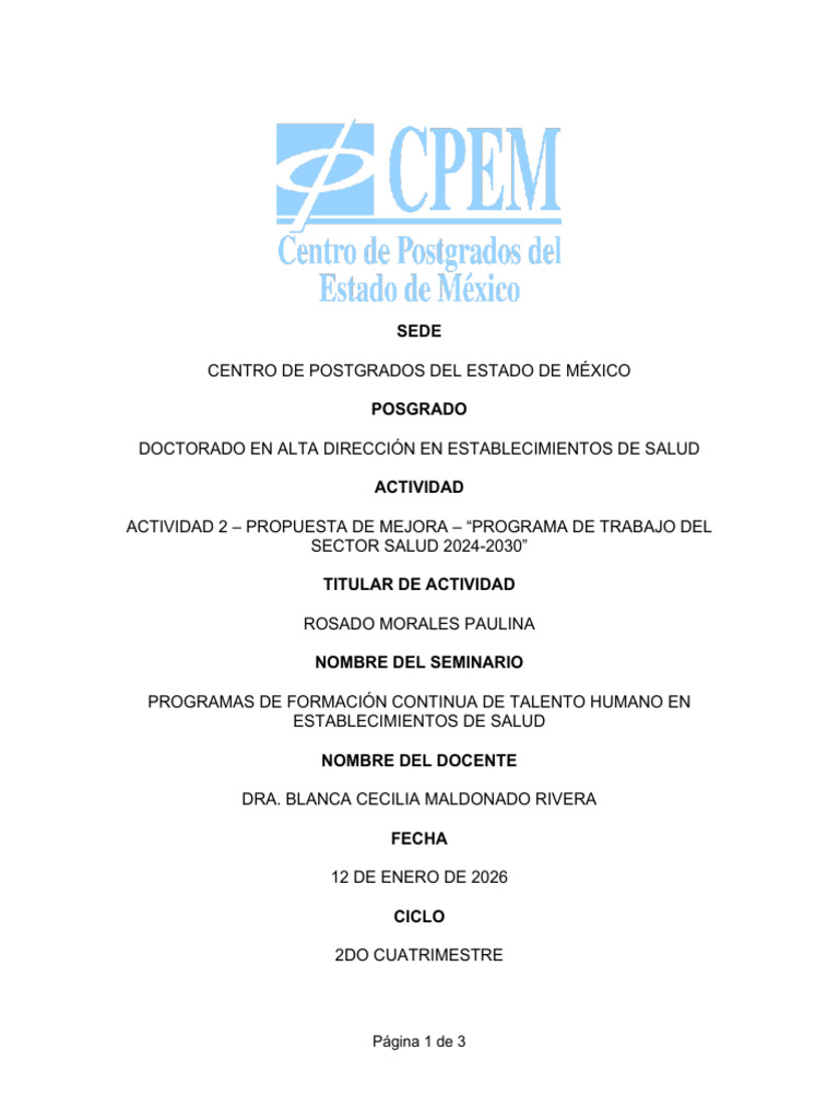 Mejora del Programa de Salud 2024-2030 | PDF | México | Cuidado de la salud