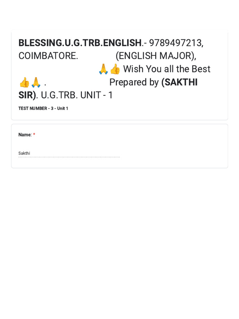 Test 3. u.g.trb. Unit - 1 | PDF | Poetry