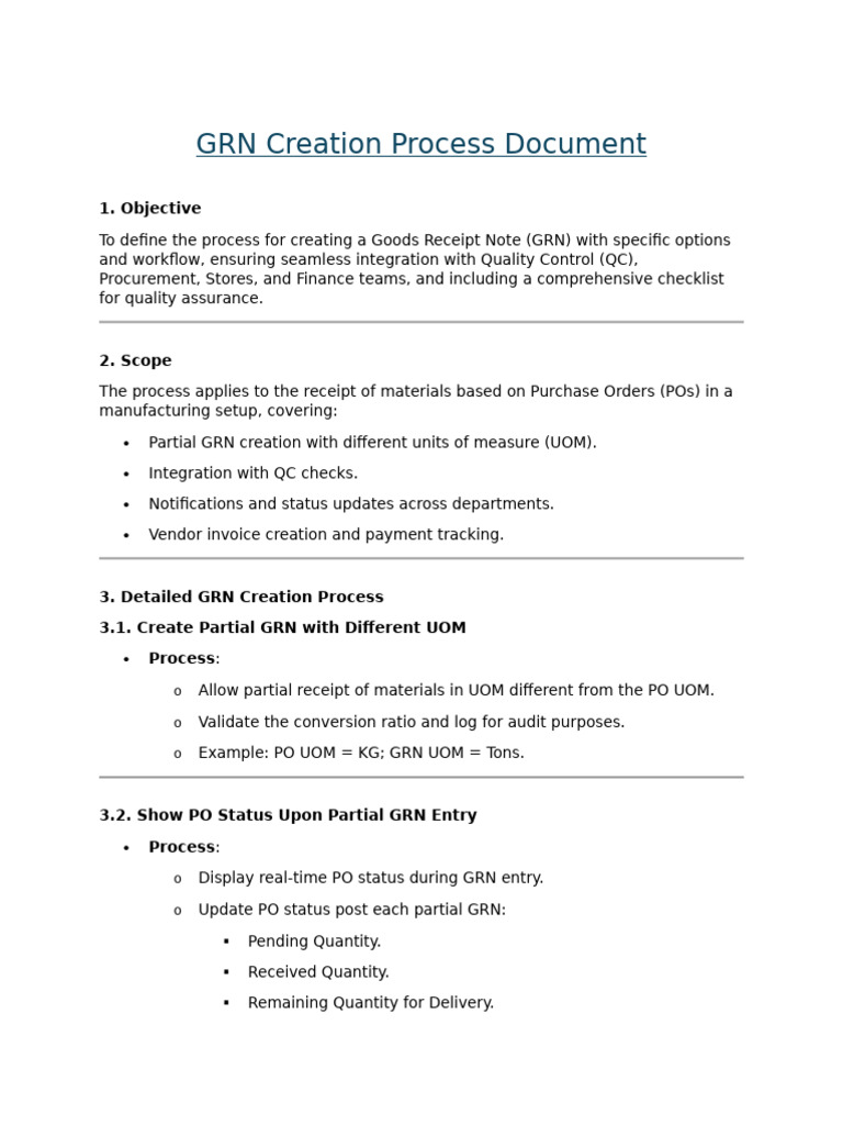 GRN Creation Process Overview | PDF | Receipt