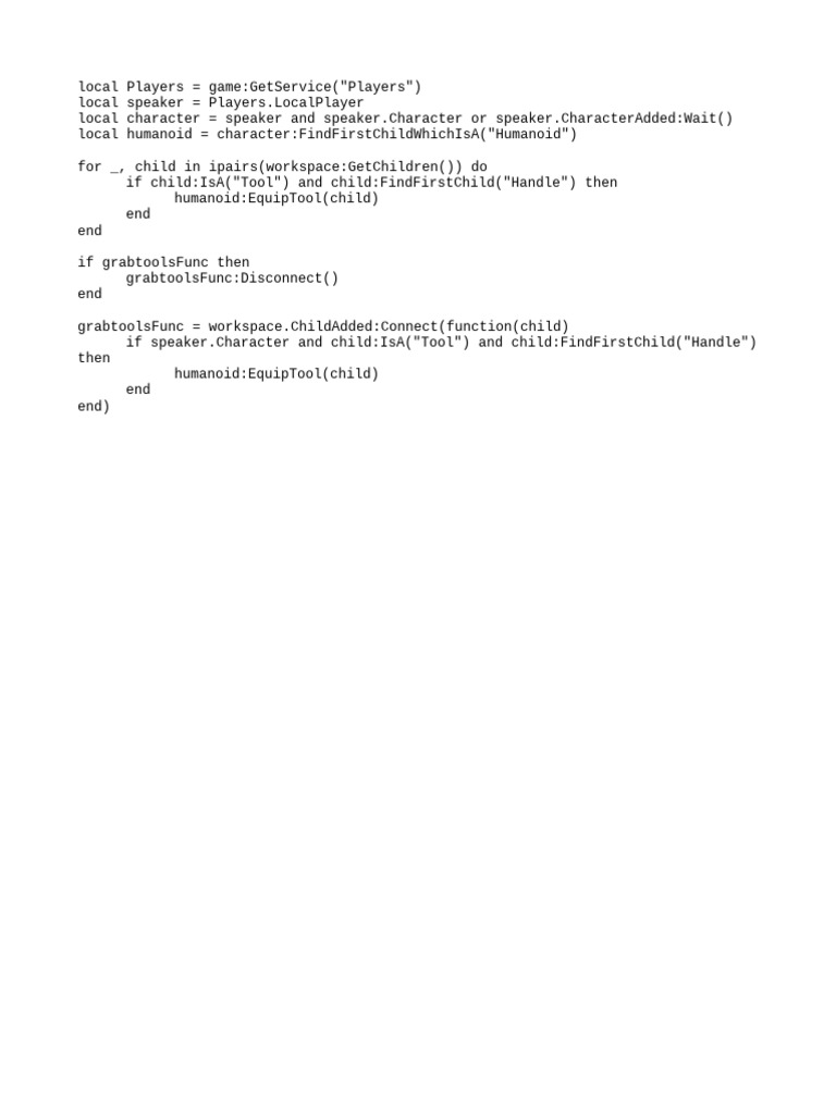 Equip Tools in Roblox with Lua Script | PDF