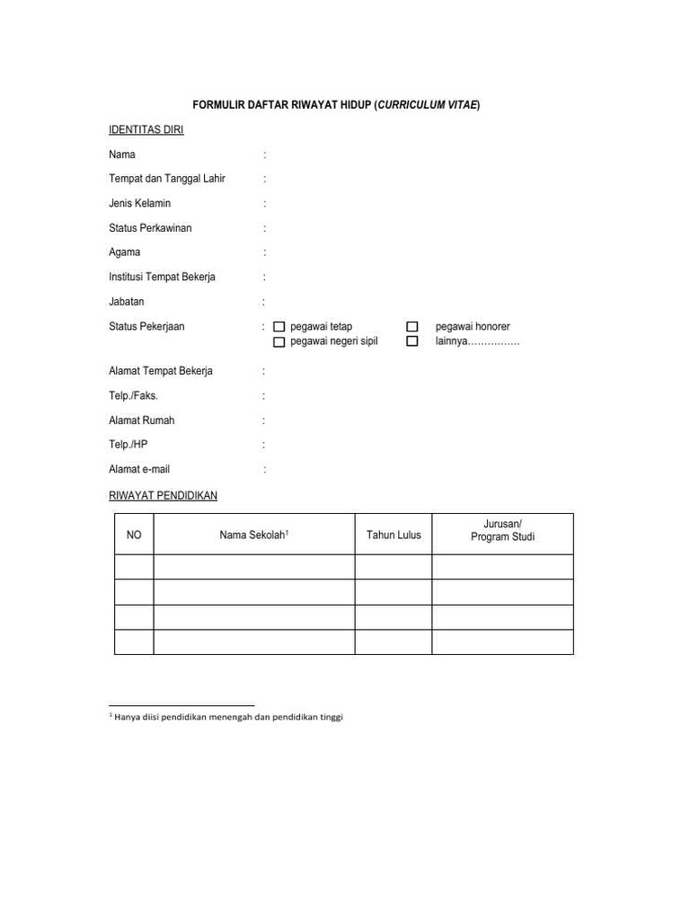 Formulir Daftar Riwayat Hidup RPL | PDF