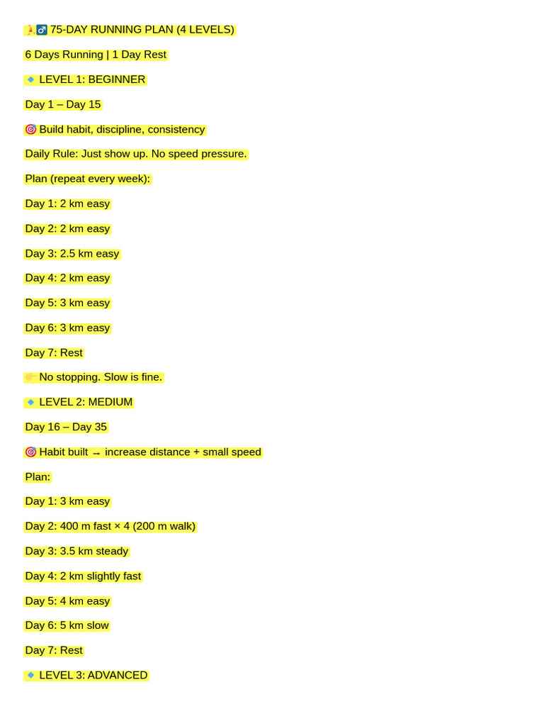 75 Days Running Routine ?? | PDF