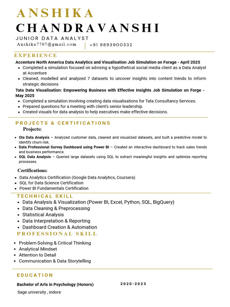 Junior Data Analyst Resume Overview | PDF