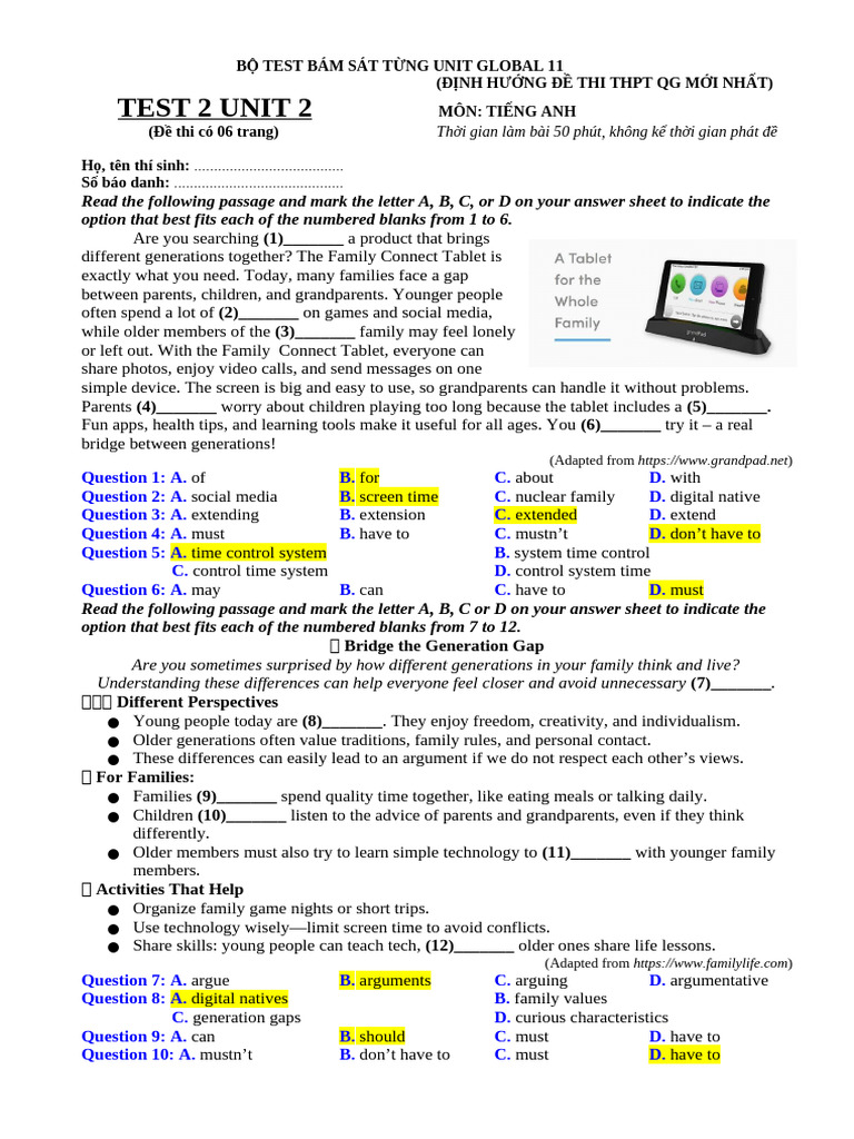 Key e11 Test Form 2025 Unit 2 02 (2) | PDF | Baby Boomers | Millennials