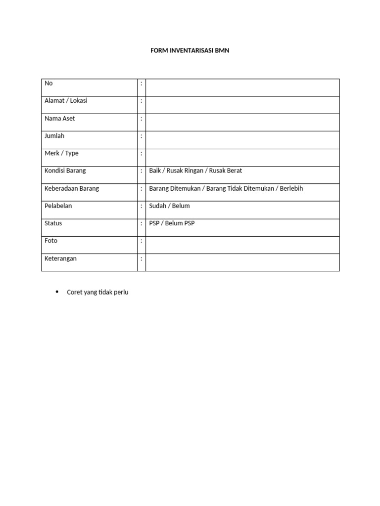 Formulir Inventarisasi Aset BMN | PDF