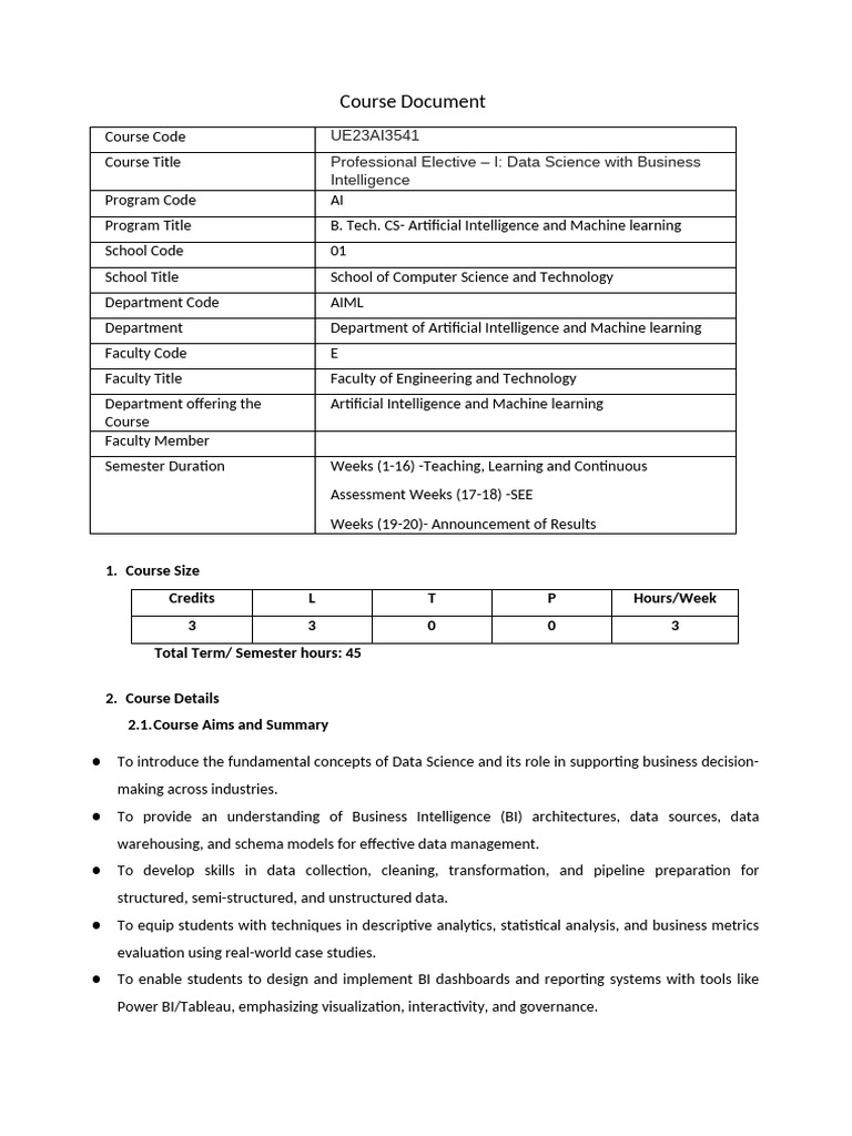 Data Science & BI Course Overview | PDF | Business Intelligence | Data ...