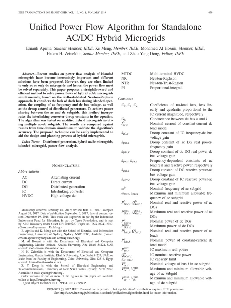 Power Flow Algorithm for Hybrid Microgrids | PDF | Alternating Current ...