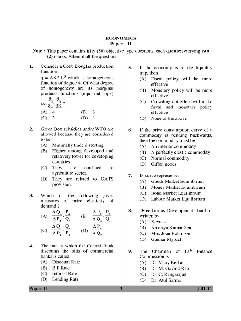 NDLI_ Economics (Paper II) Question Paper UGC-NET June 2011 | PDF