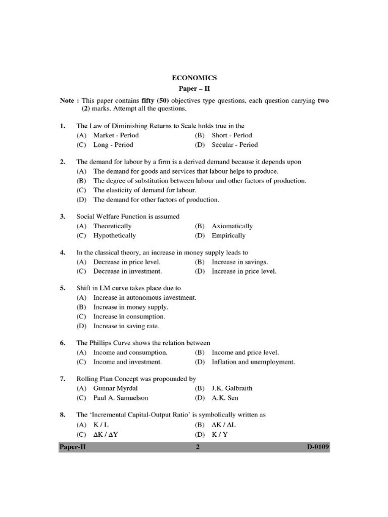 NDLI - Economics (Paper II) Question Paper UGC-NET December 2009 | PDF