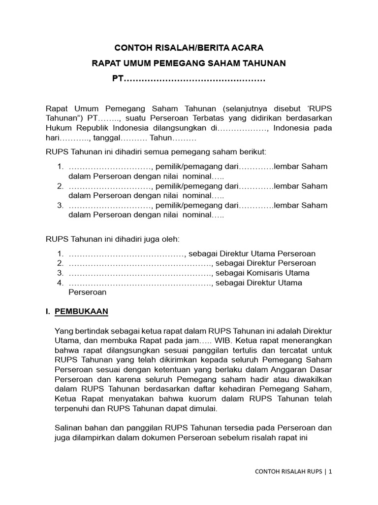 Contoh Risalah RUPS Tahunan PT | PDF