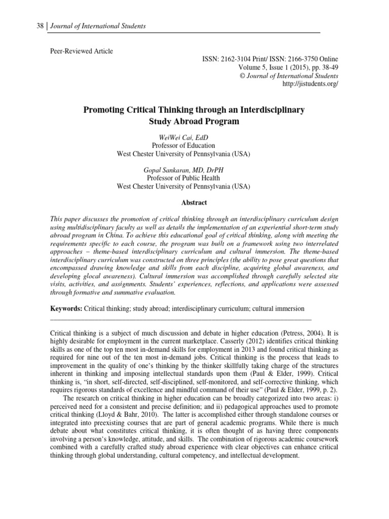 Enhancing Critical Thinking via Study Abroad | PDF ...
