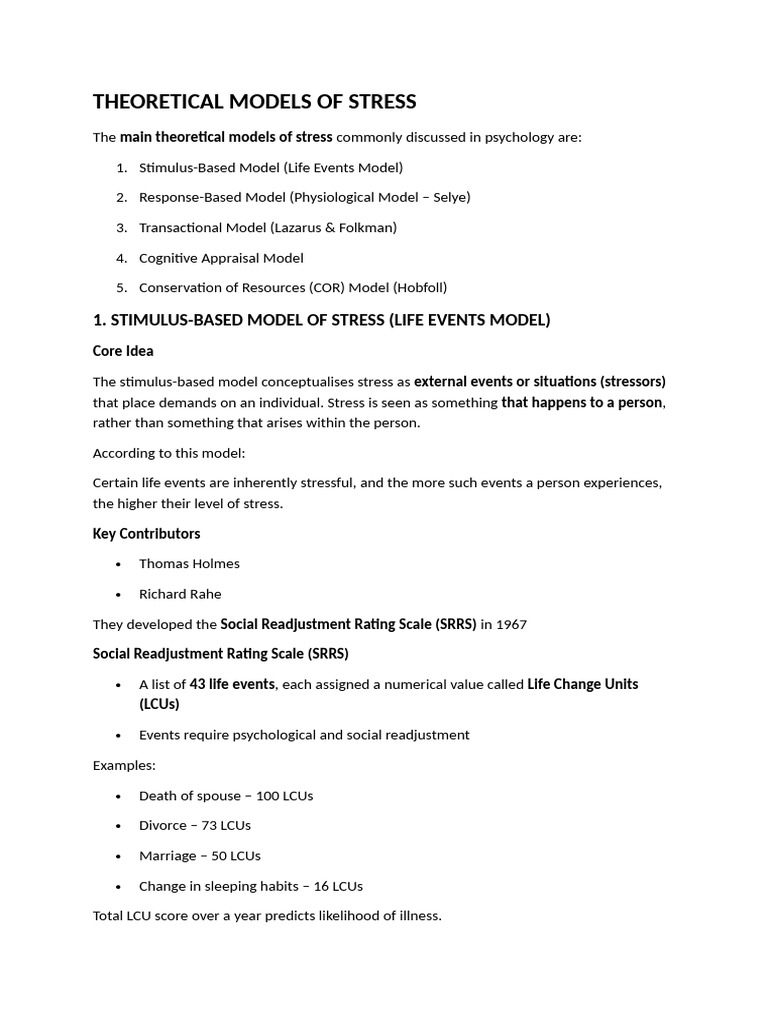 Key Stress Models in Psychology | PDF