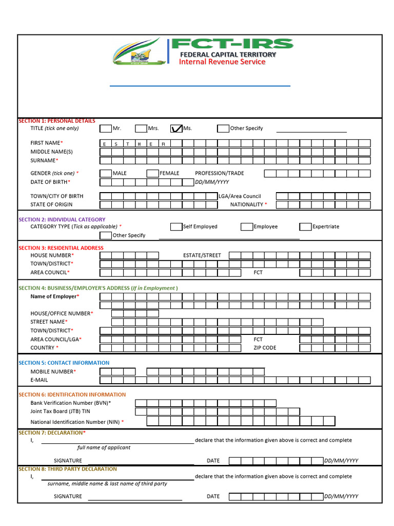 Individual Taxpayer Registration Form | PDF | Taxes | Government Finances