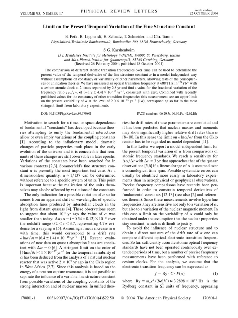 PhysRevLett.93.170801 | PDF | Universe | Quantity