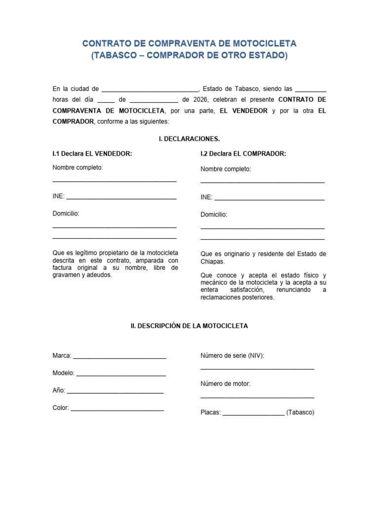 Contrato de Compraventa de Motocicleta | PDF | Justicia | Crimen y ...