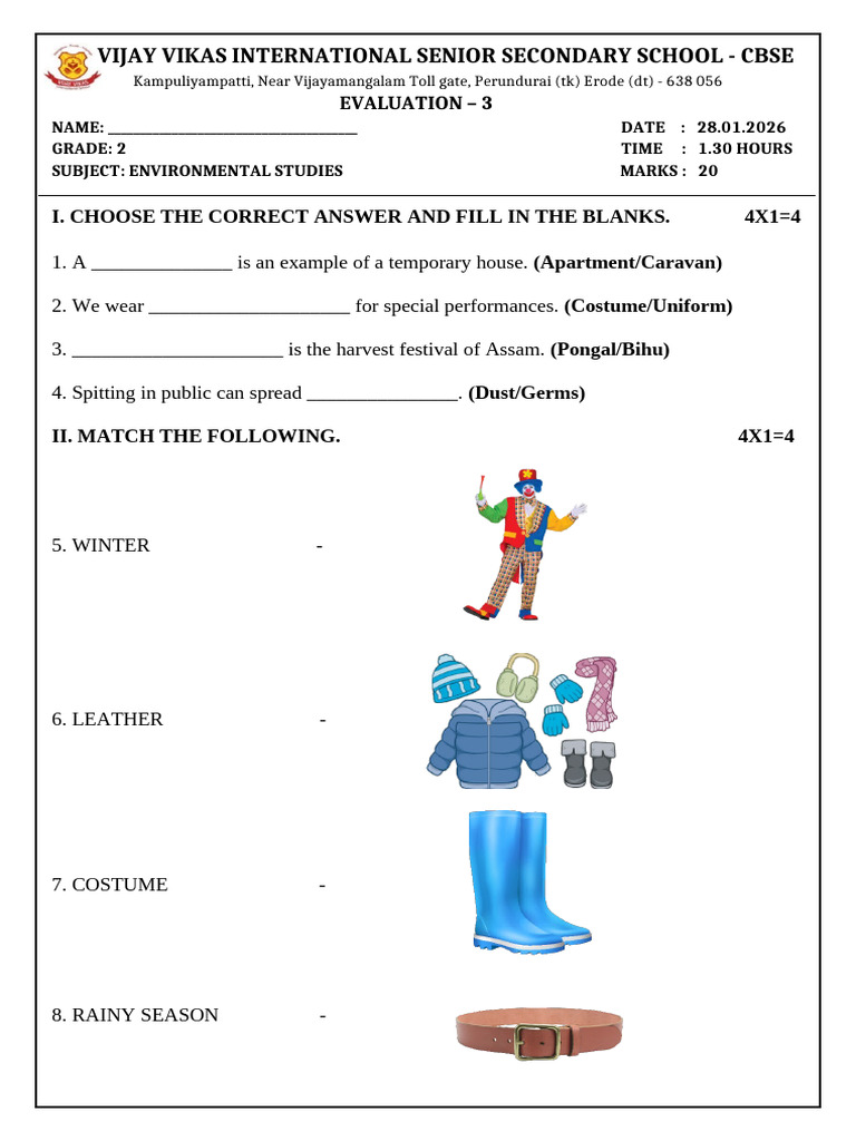 Grade 2 Environmental Studies Evaluation | PDF