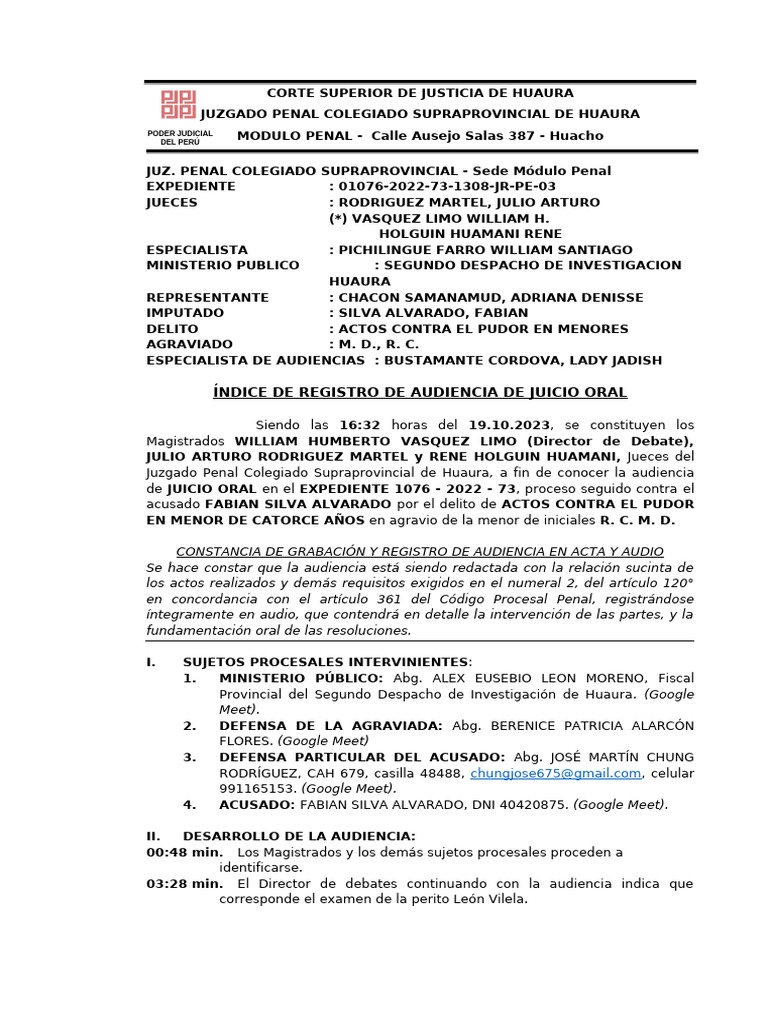 Juicio Oral por Delitos Contra Menores | PDF | Justicia | Crimen y ...