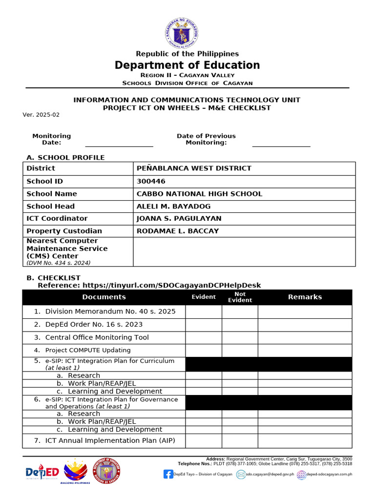 0. Dcp Monitoring Check List Ver 4 | PDF | Information And ...