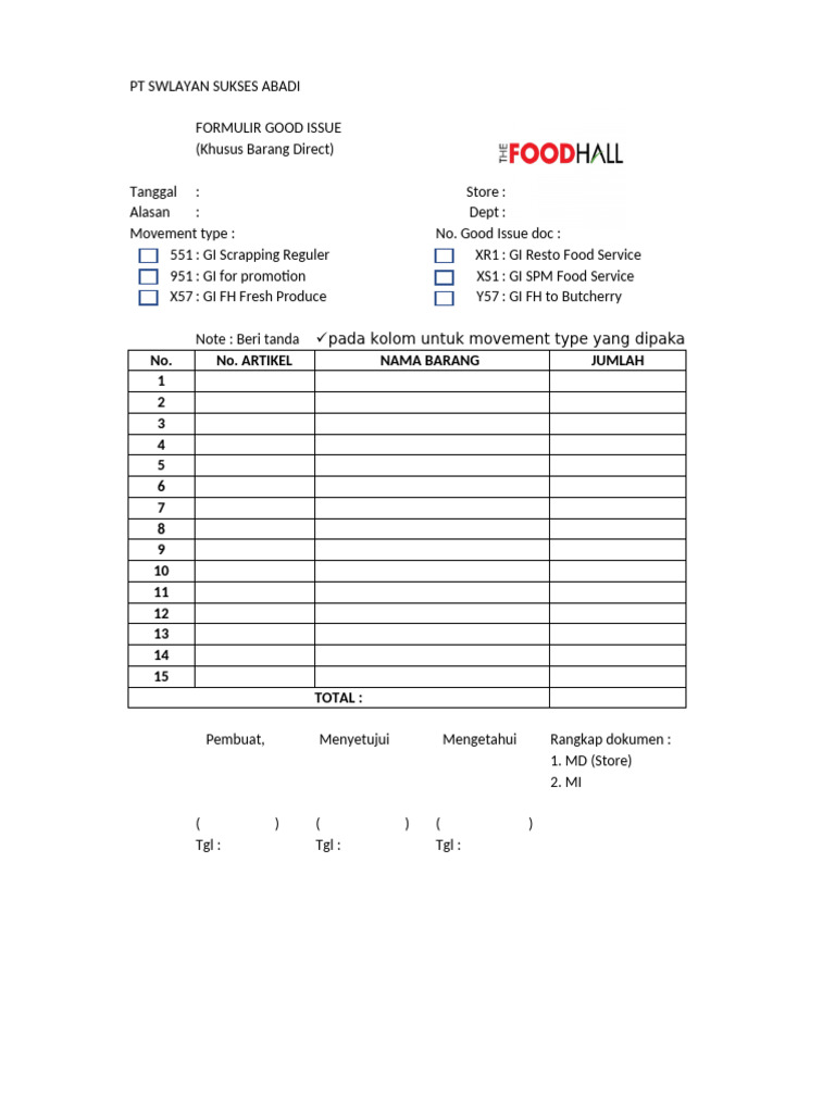 Formulir Good Issue Barang Direct | PDF