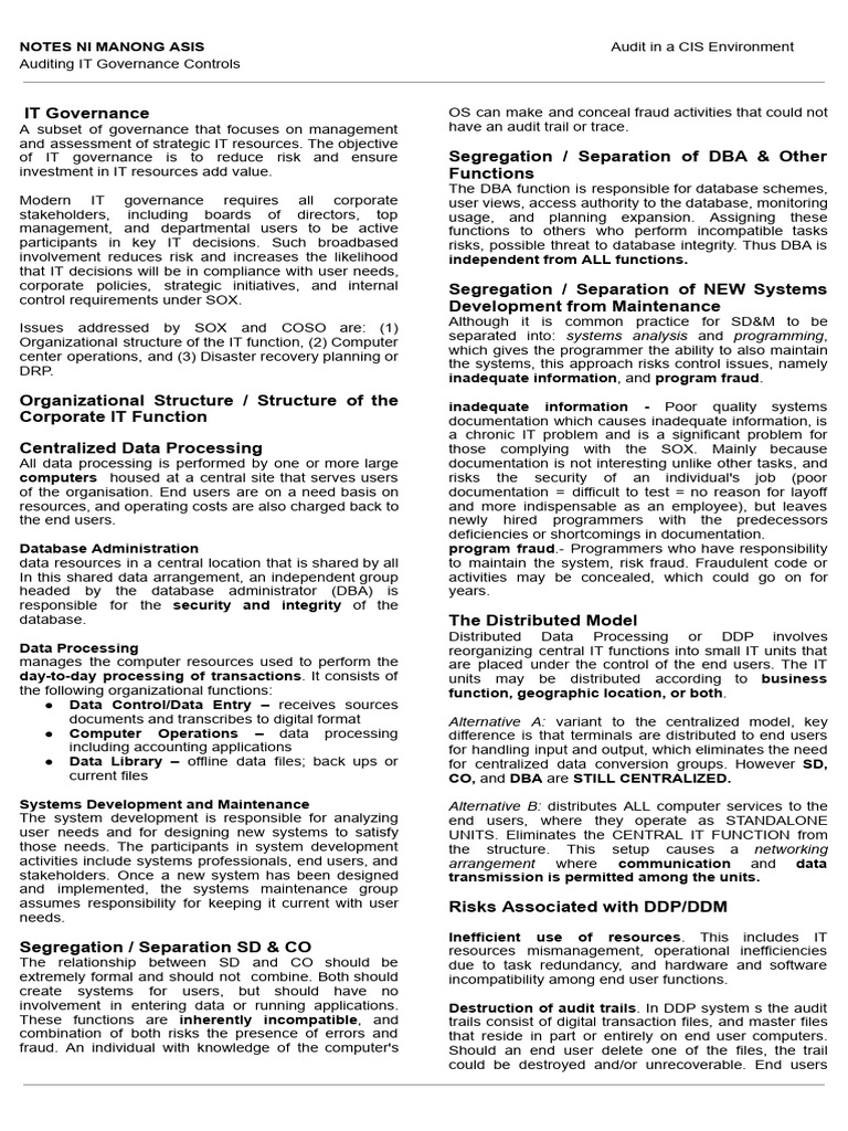 IT Governance Audit in CIS Environments | PDF