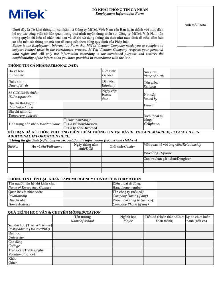 Application For Employment - MiTek (Update 25.09.2024) | PDF
