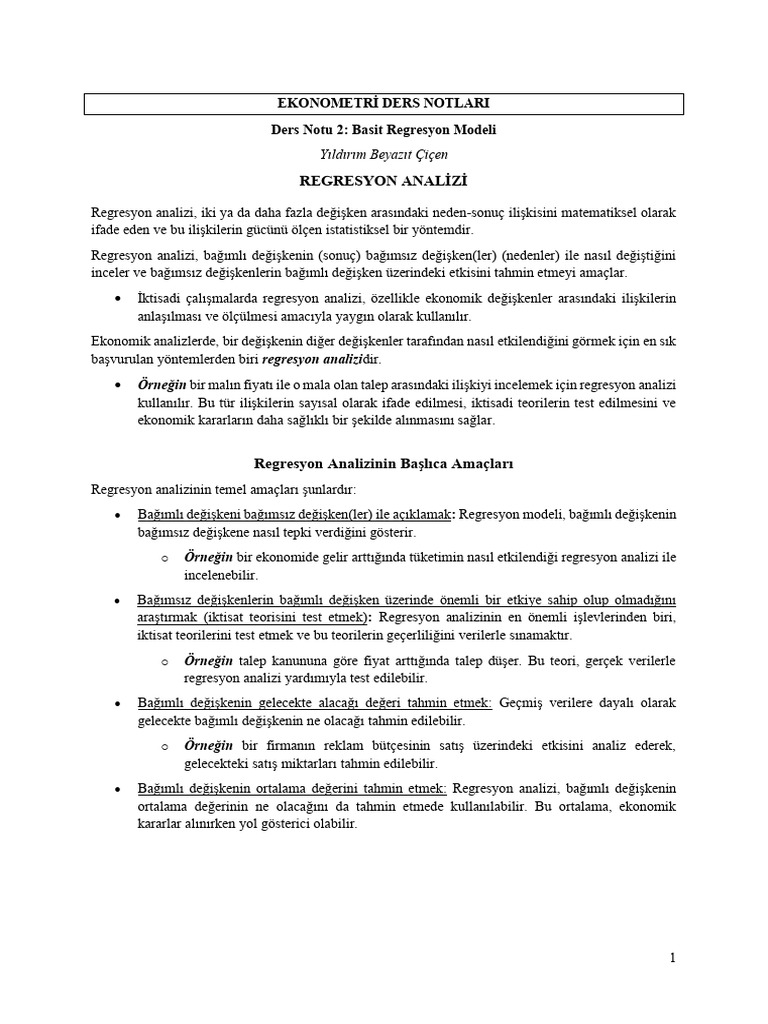 Ders Notu 2 (Basit Regresyon Modeli) | PDF